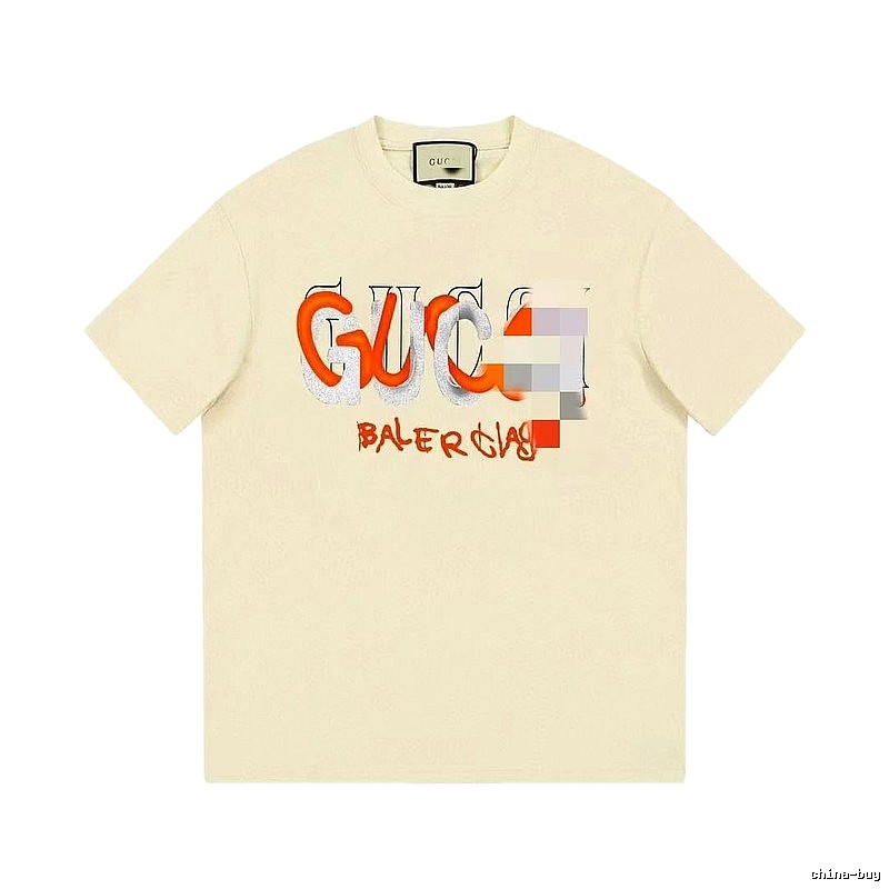 Balenciaga Co-branded Graffiti-style Beige Short-sleeve T-shirt