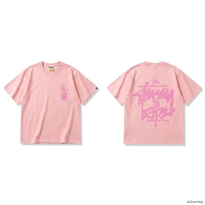 Bape Crown Print Pink Short-sleeve Shirt