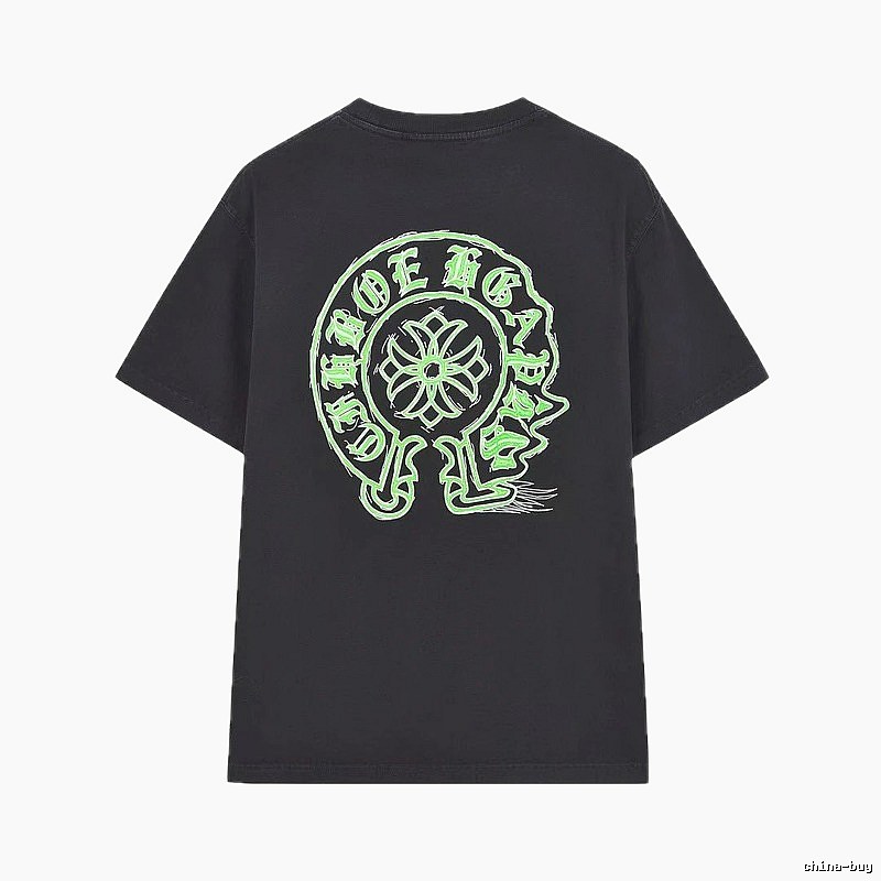 Chrome Hearts Horseshoe Print Street Style Black & Green Short-Sleeve T-Shirt