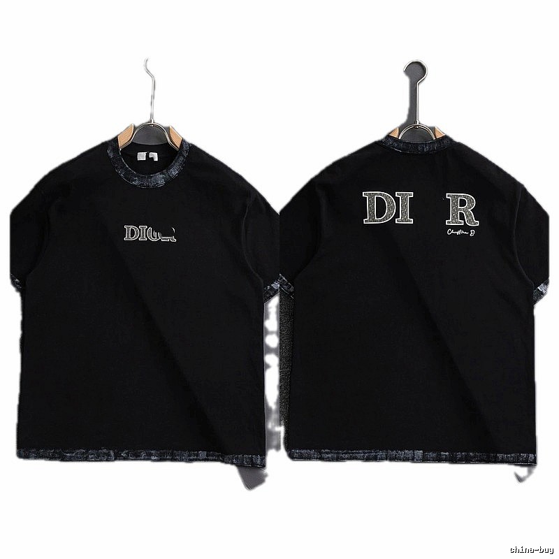 Dior Letter Print Light Luxury Style Black T-Shirt