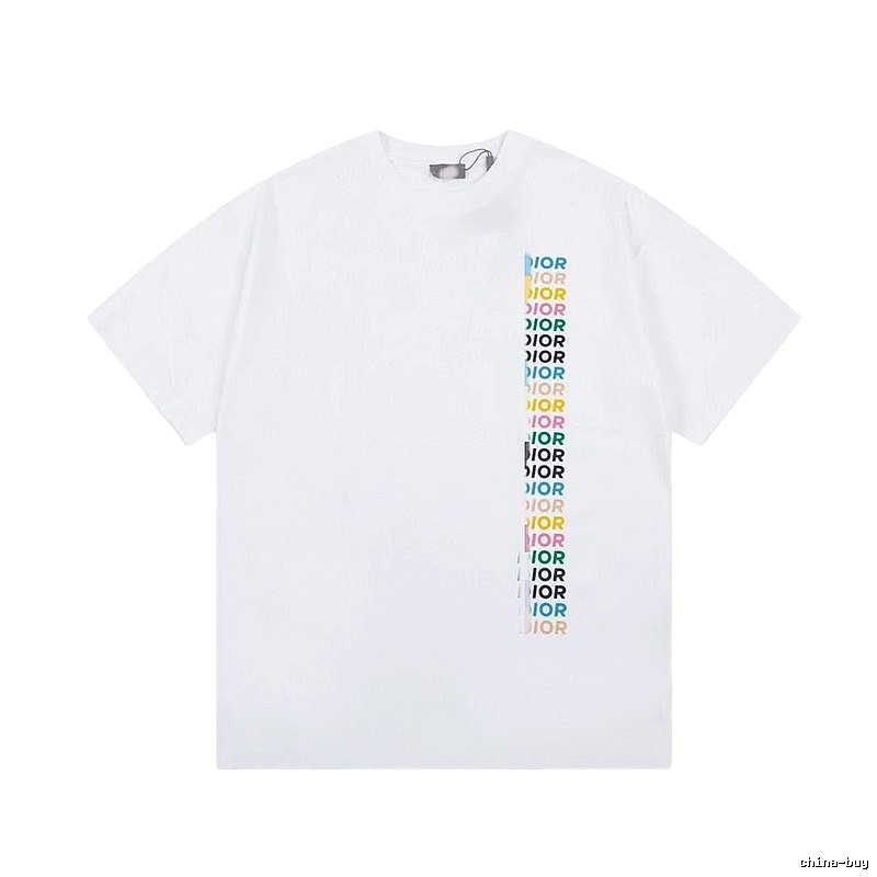 Dior Trendy Style Side-row Colored Print White T-Shirt
