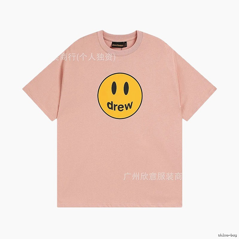 Drew Smiley Print Street Style Pink T-Shirt