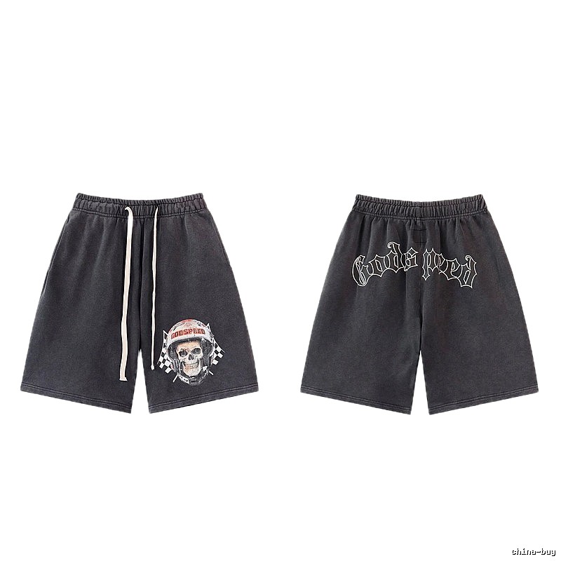 Godspeed Skull Biker Style Charcoal Gray Shorts