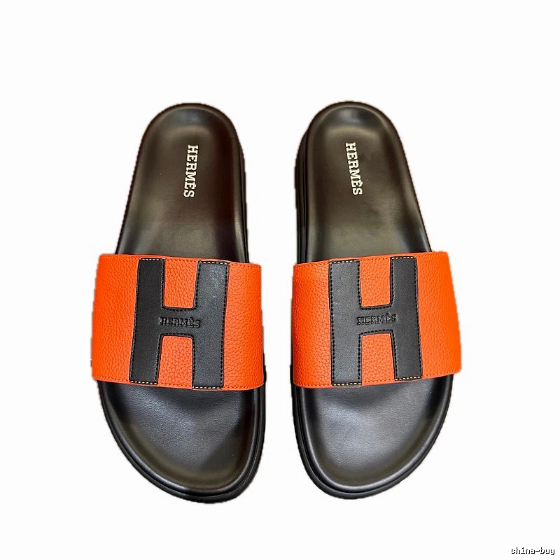 Hermès H Series Light Luxury Style Orange and Black Slide Slippers
