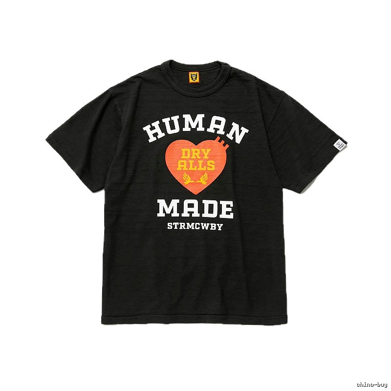 HUMAN MADE Heart Print Vintage Style Black T-Shirt