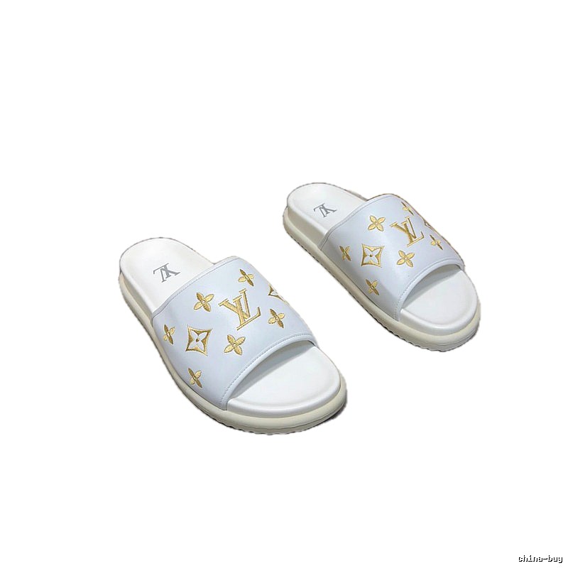 Louis Vuitton Embroidered Monogram Light Luxury Style White Slides