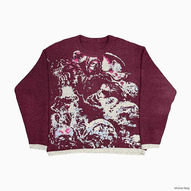 Resort Anime graphic sweater Black Knit Top with Premium Look