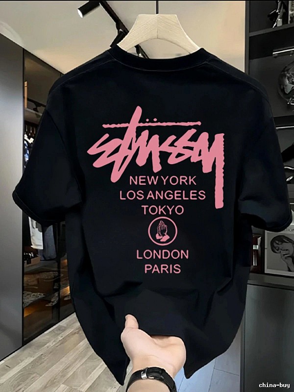 Stussy Casual Graphic T-shirt White Pink Stussy for Streetwear Looks