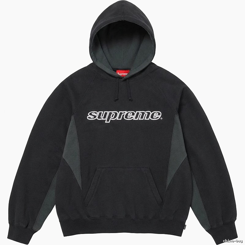 Supreme patchwork-style black hoodie