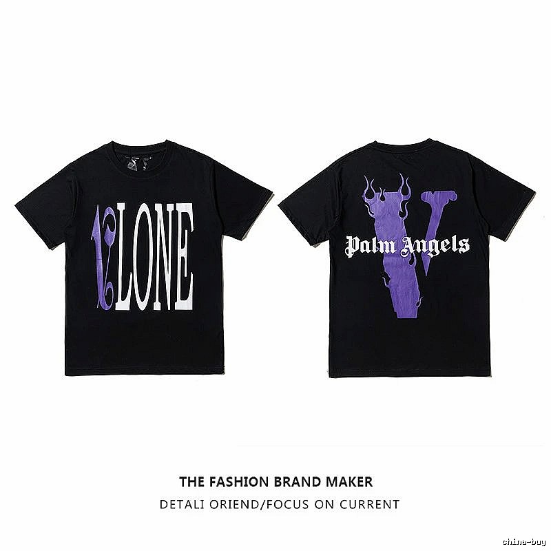 Vlone Premium Style Logo T-shirt Black Purple Vlone for Resort Outfits