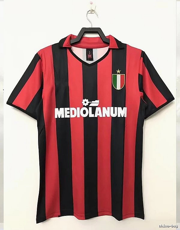 AC Milan Logo Detail Retro soccer jersey Red Black Striped with Functional Detail