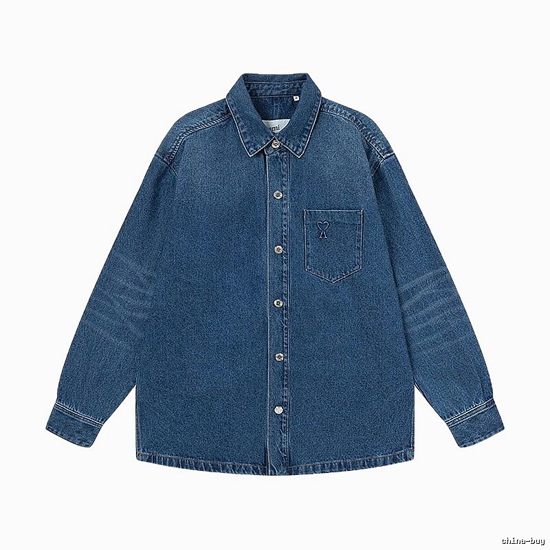 AMI Denim Style Dark Blue Shirt