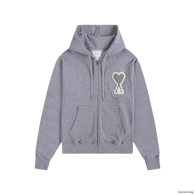 AMI Love Series Grey Zip-Up Hoodie