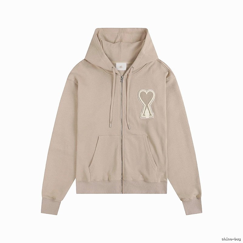 AMI Love Zipper Beige Sweatshirt