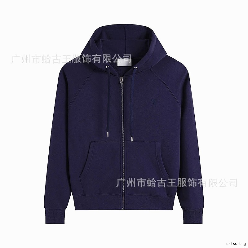 AMI minimalist style dark blue hoodie.