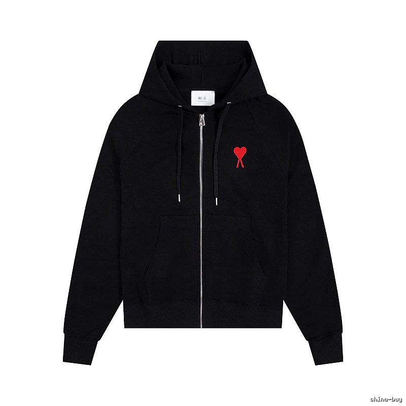 AMI Red Heart Embroidery Trendy Cool Black Sweatshirt