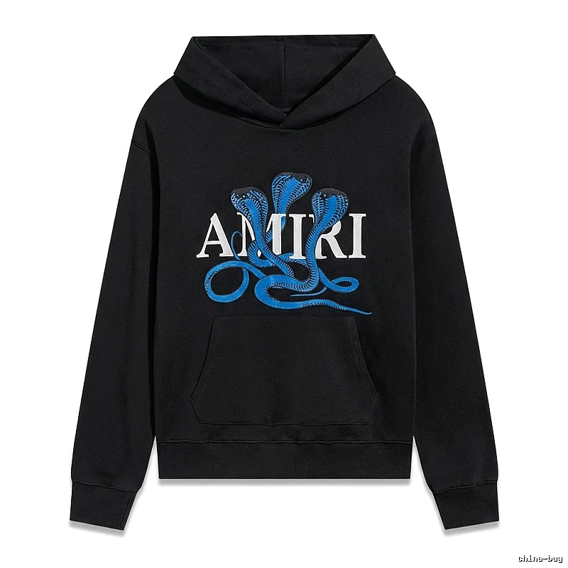 AMIRI black hoodie with snake - pattern printing