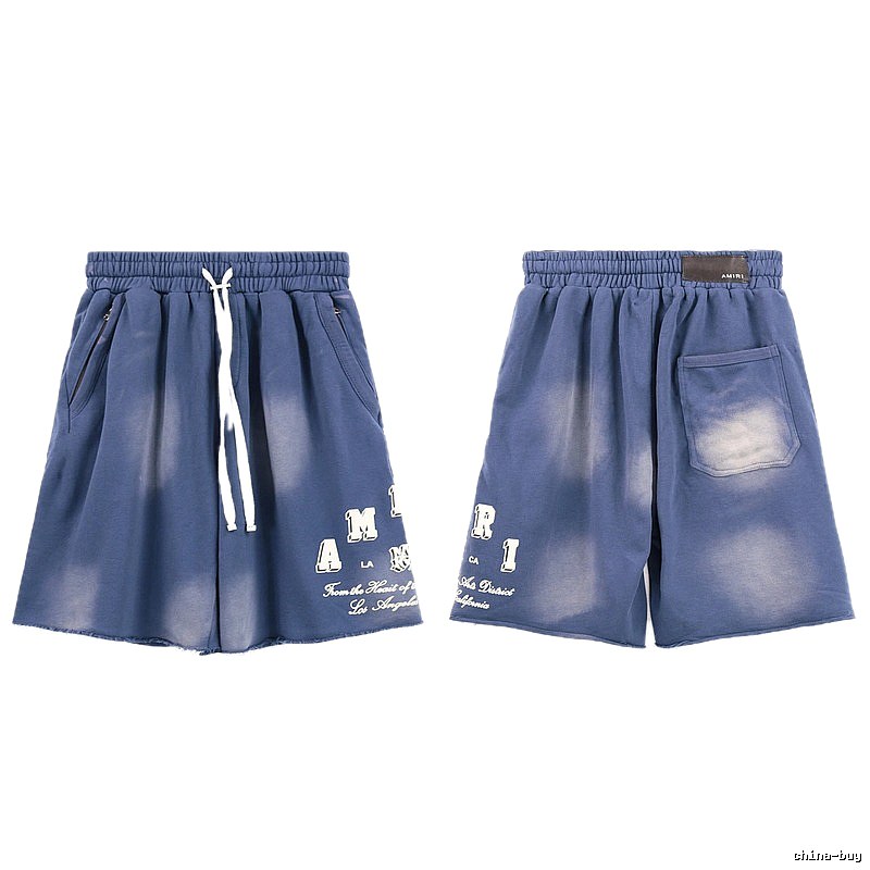 AMIRI Letter Print Street Style Washed Blue Shorts