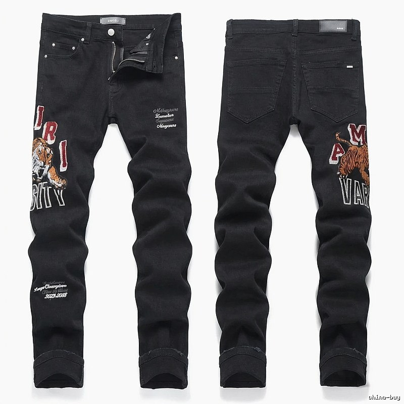 AMIRI Tiger Embroidery Trendy and Cool Style Black Pants