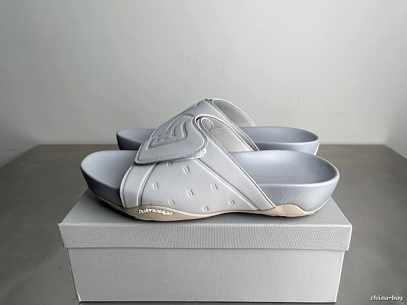 Balenciaga B Embossed Trendy Light Grey Slippers