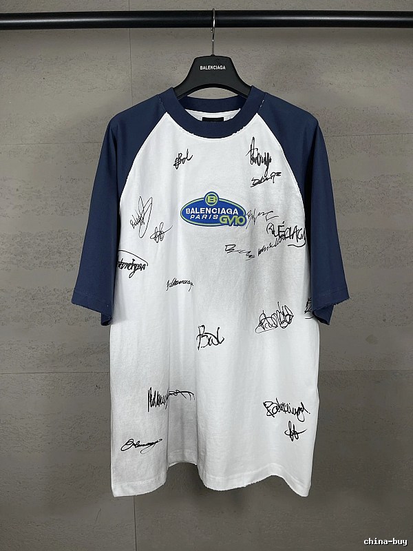 Balenciaga Blue and White Signature Style T-shirt