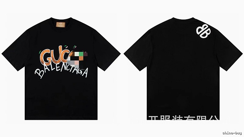 Balenciaga Co-branded Graffiti-Style Black Short-Sleeve T-Shirt
