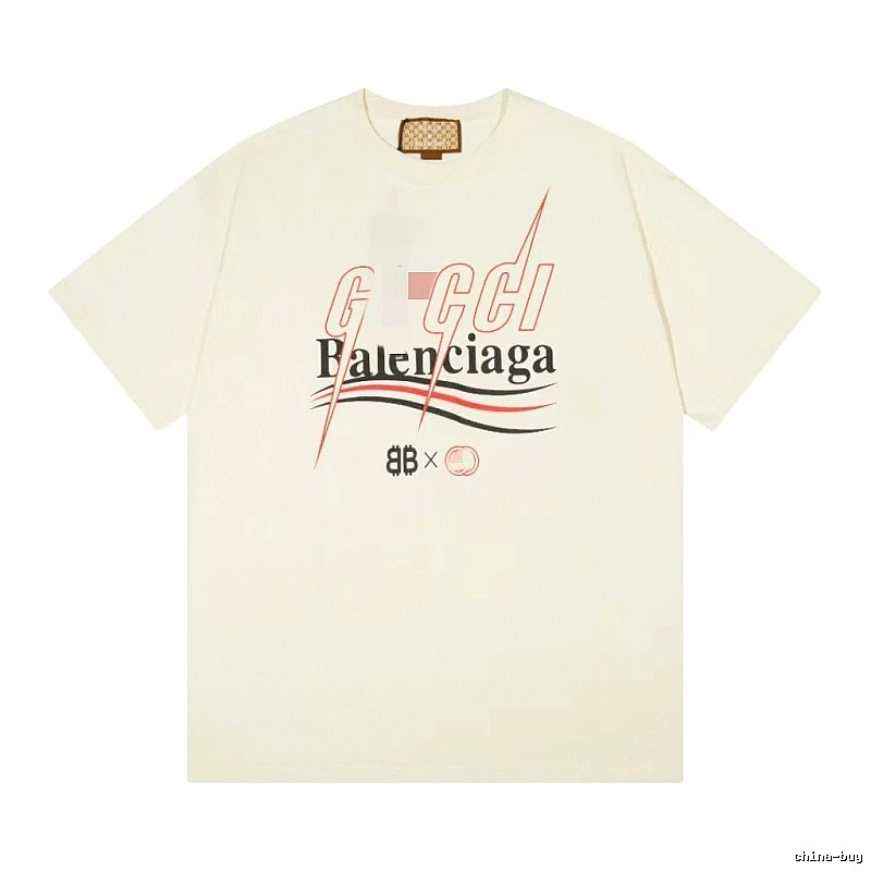 Balenciaga Co-branded Printed Streetwear Off-white Short-sleeve T-shirt