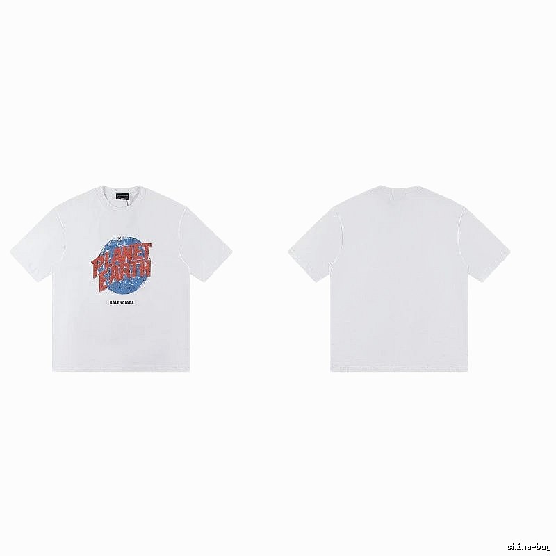 Balenciaga Distressed-style Earth Print White T-Shirt