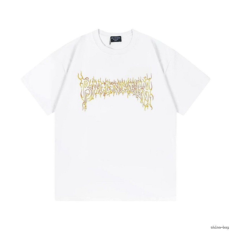 Balenciaga Gothic Style Flame Print White T-Shirt