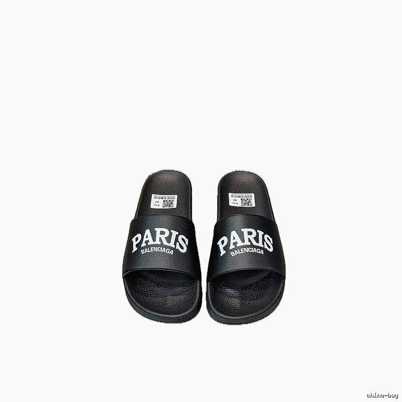 Balenciaga PARIS Print Trendy Black Slippers