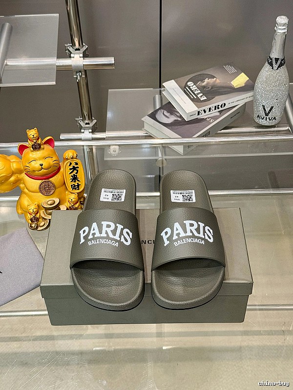 Balenciaga PARIS Trendy Military Gray Slippers