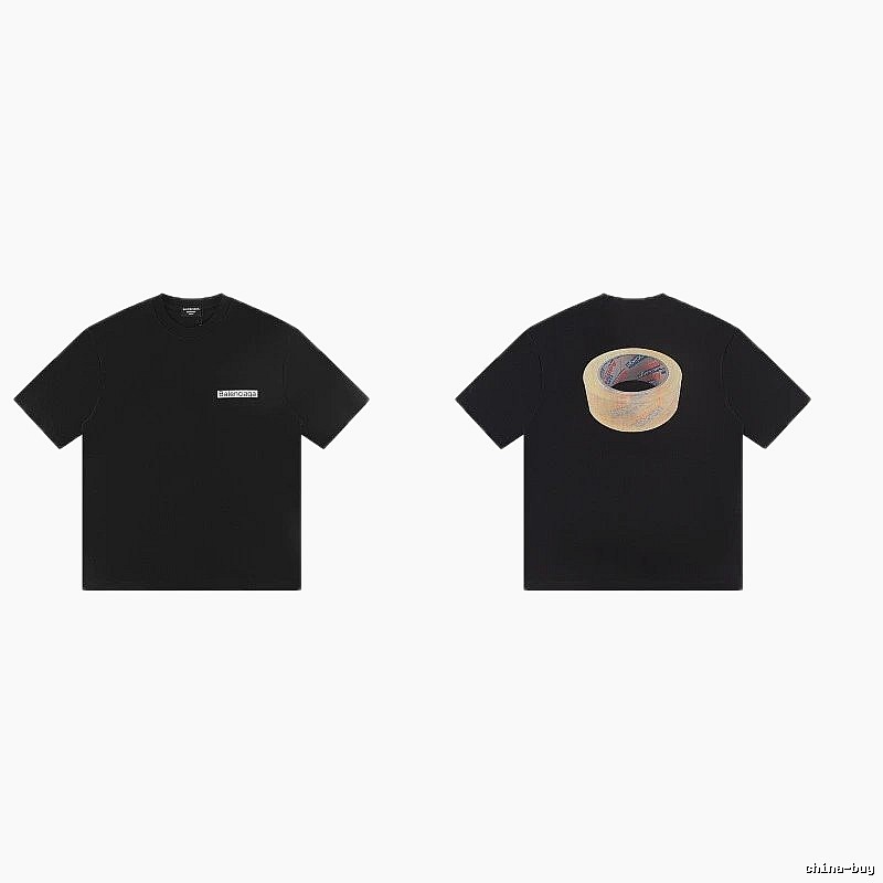 Balenciaga Tape Print Street Style Black T-Shirt