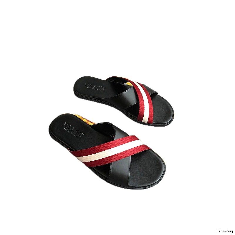 BALLY Classic Striped Casual Red and Black Slides