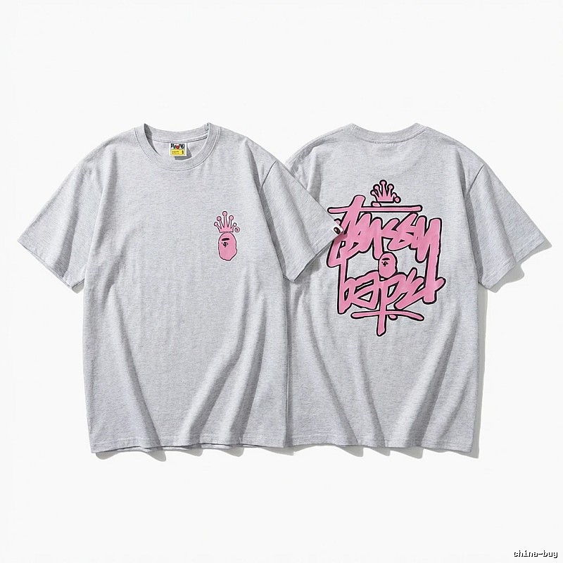 Bape pink graffiti-style short-sleeve shirt