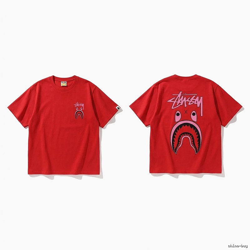 Bape Shark Series Red Trendy T - shirt.