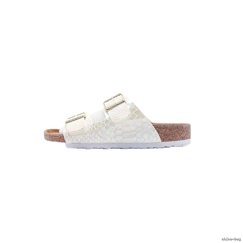 Birkenstock Double-Buckle Casual Iridescent White Slide Sandals