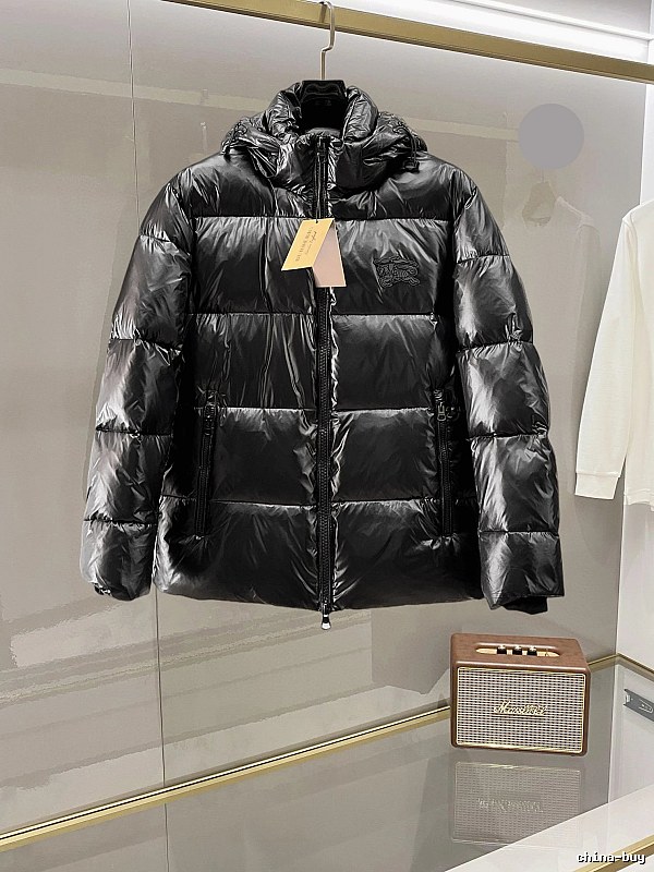 Black Hooded Glossy Glossy Puffer Jacket by Moncler
