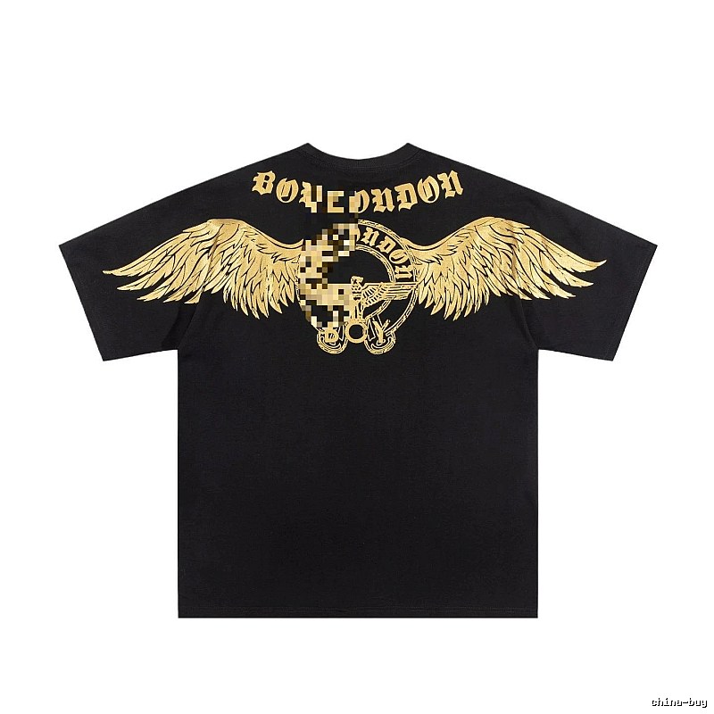 BOY Street Style Black Short-sleeve T-shirt with Gold Foil Stamped Wings