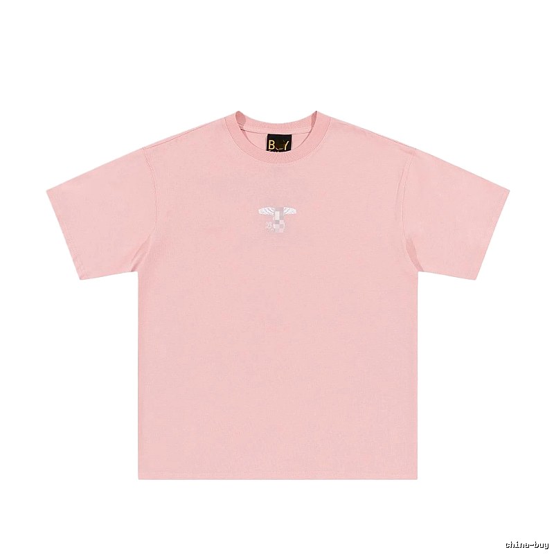 BOY Wing Print Street-style Pink Short Sleeve T-Shirt