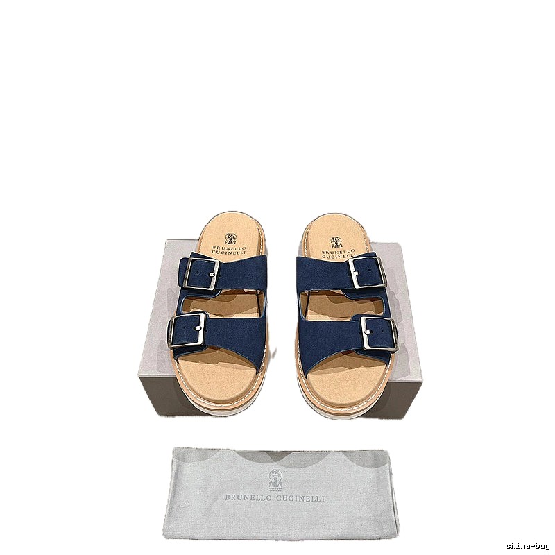 Brunello Cucinelli Buckled Casual-Style Navy Blue Slides