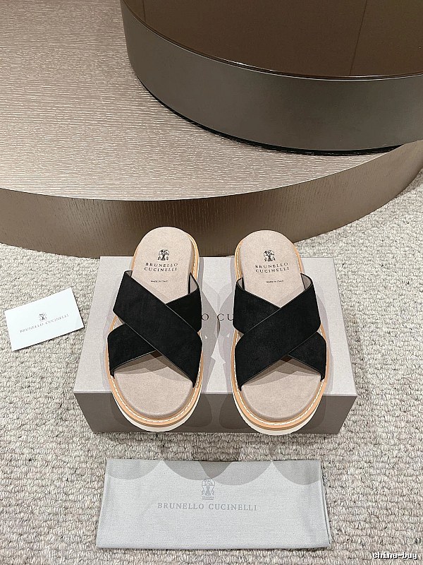 Brunello Cucinelli Casual Style Black Crisscross Slide Sandals
