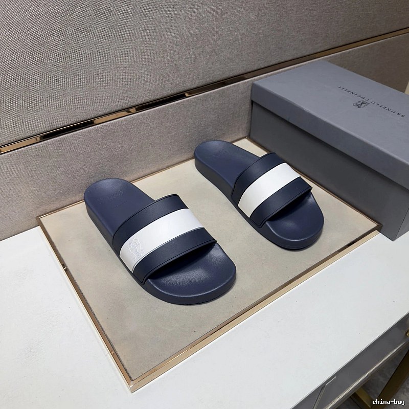 Brunello Cucinelli Casual-style Navy Blue and White Colorblock Slide Sandals