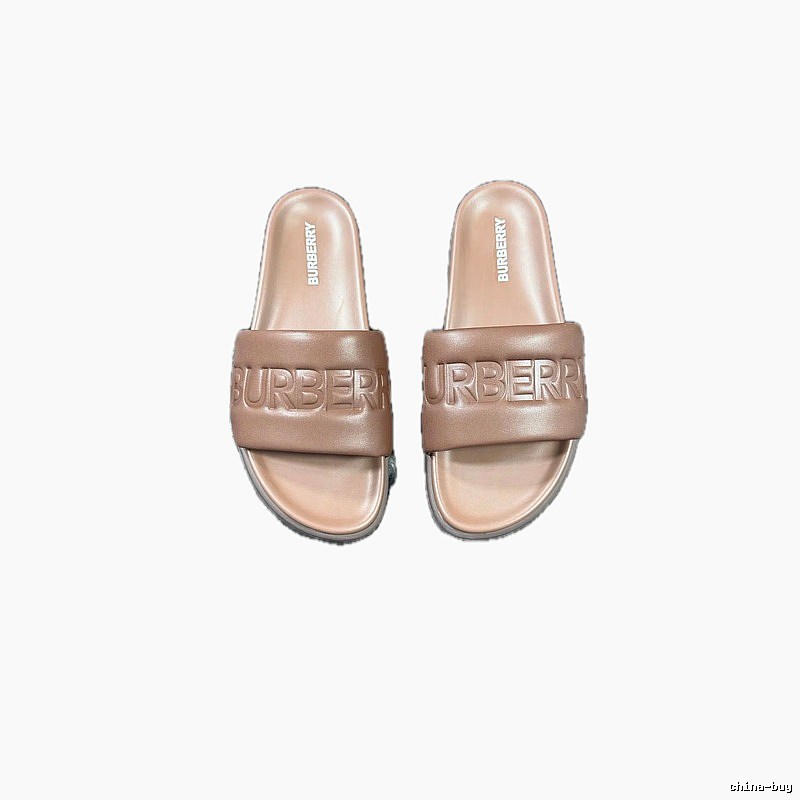 Burberry Embossed Minimalist-Style Brown Slide Sandals