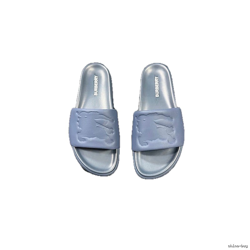 Burberry Equestrian Knight Collection Minimalist Grey-Blue Slide Sandals