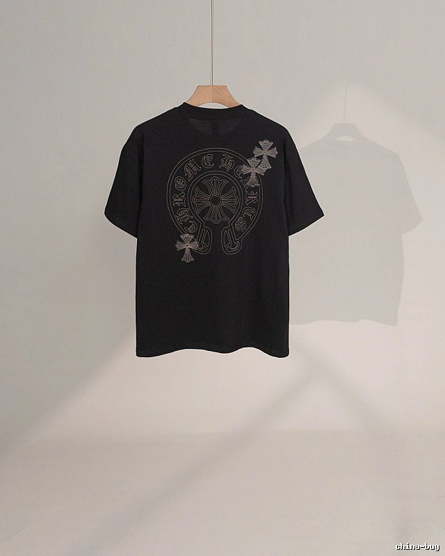 Chrome Hearts Cross Embroidered Street Style Black Short-Sleeve T-Shirt