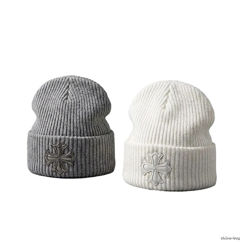 Chrome Hearts Cross Flower Minimalist Style Knitted Hat (White/Gray)
