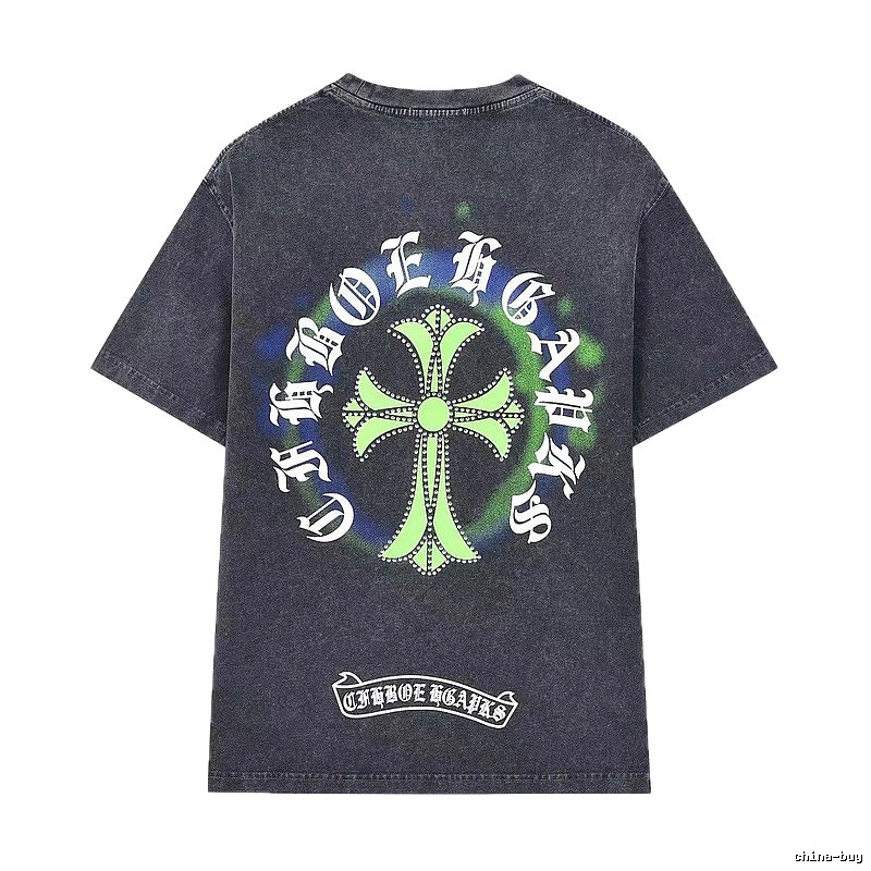 Chrome Hearts Cross Print Vintage Distressed Black Short-sleeve T-shirt