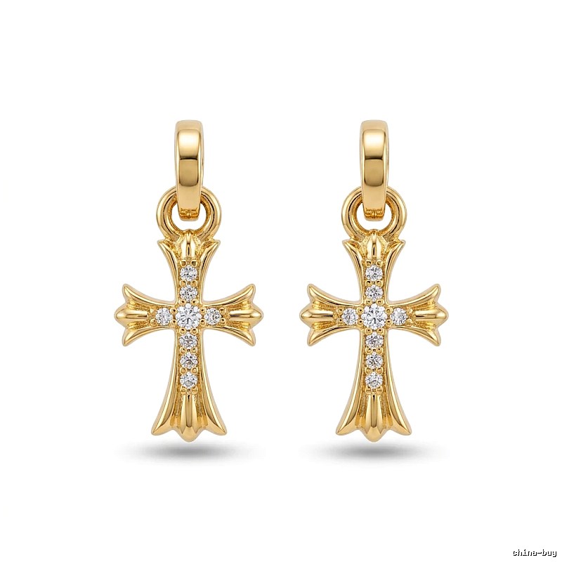Chrome Hearts Cross Trendy and Cool Style Gold Earrings