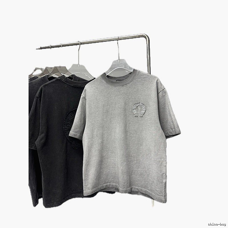 Chrome Hearts Horseshoe Logo Trendy & Cool Grey Short-sleeve T-shirt
