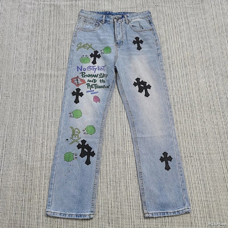 Chrome Hearts Logo Detail Cross patch jeans White Jeans Black with Relaxed Feel